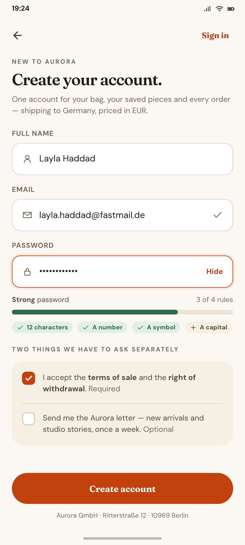 Create account
