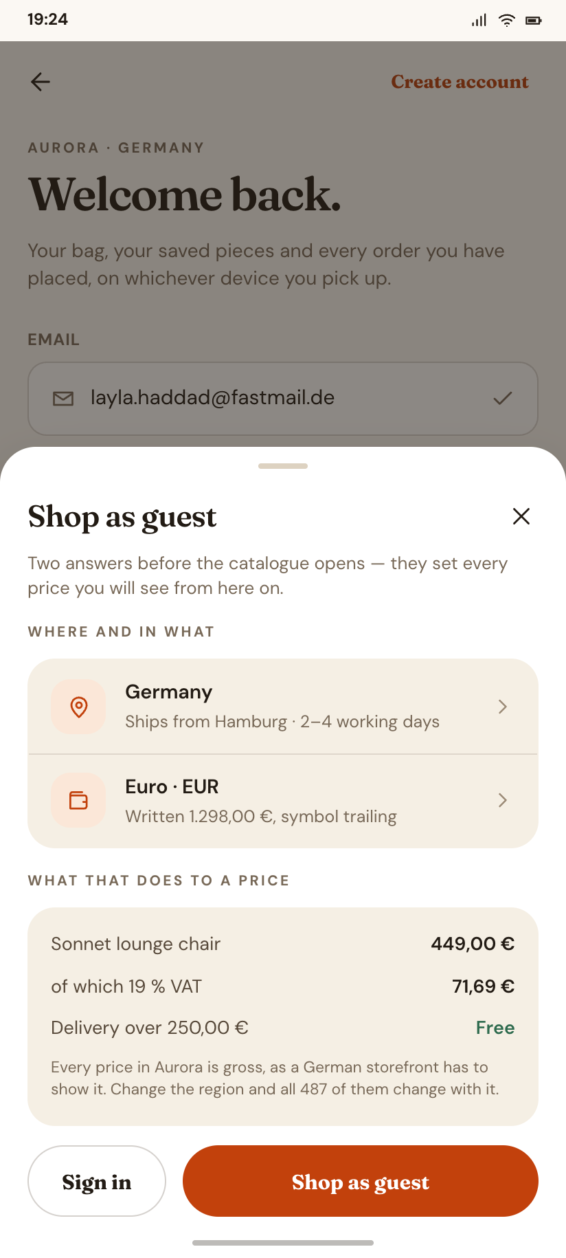 Shop as guest