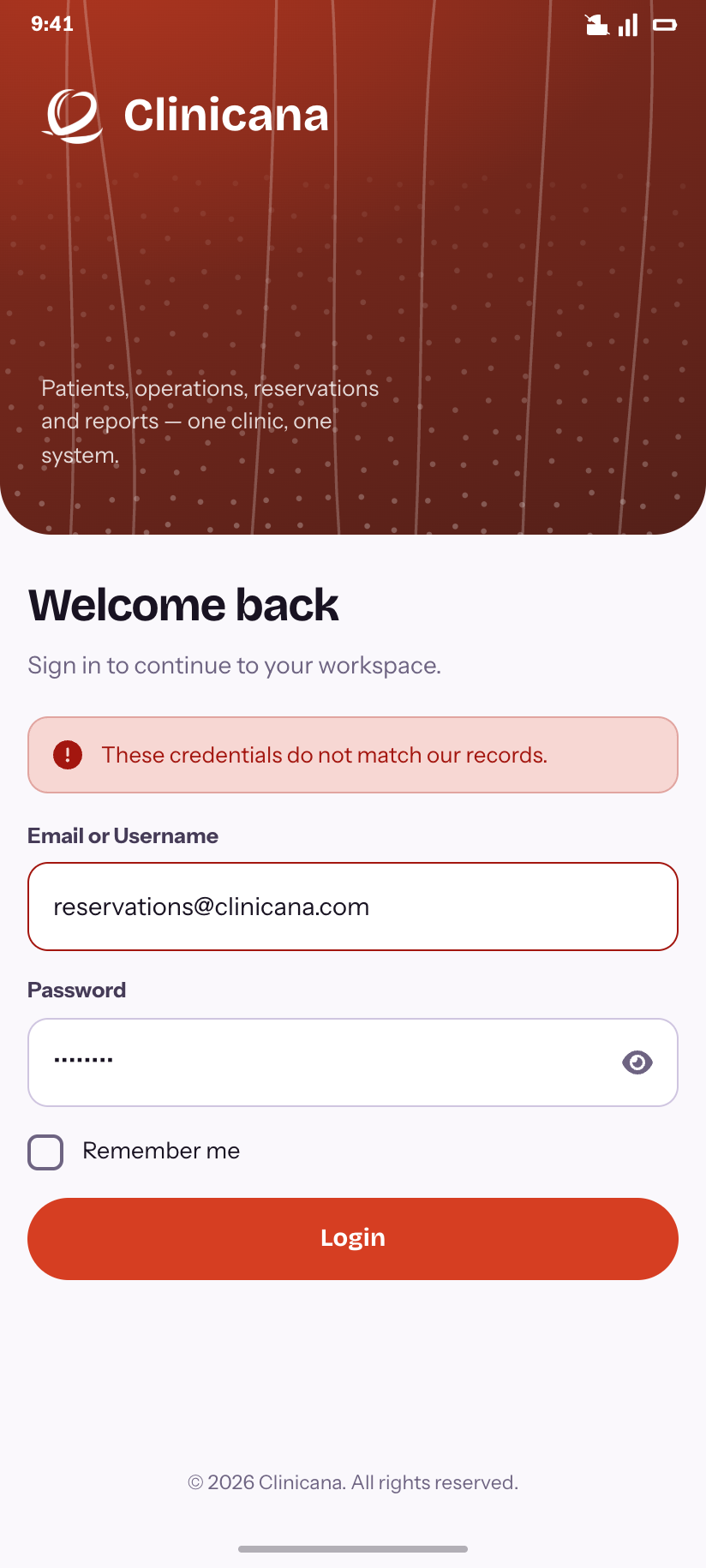 Sign in — failed