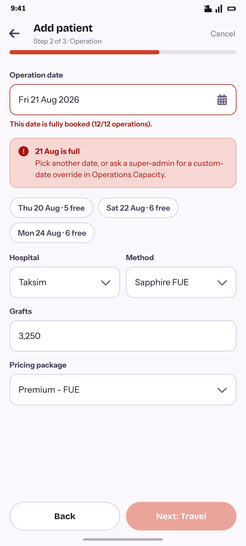 Add patient — full day