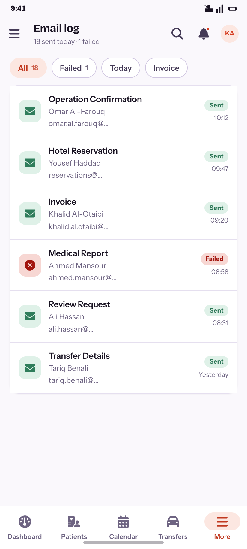 Email log
