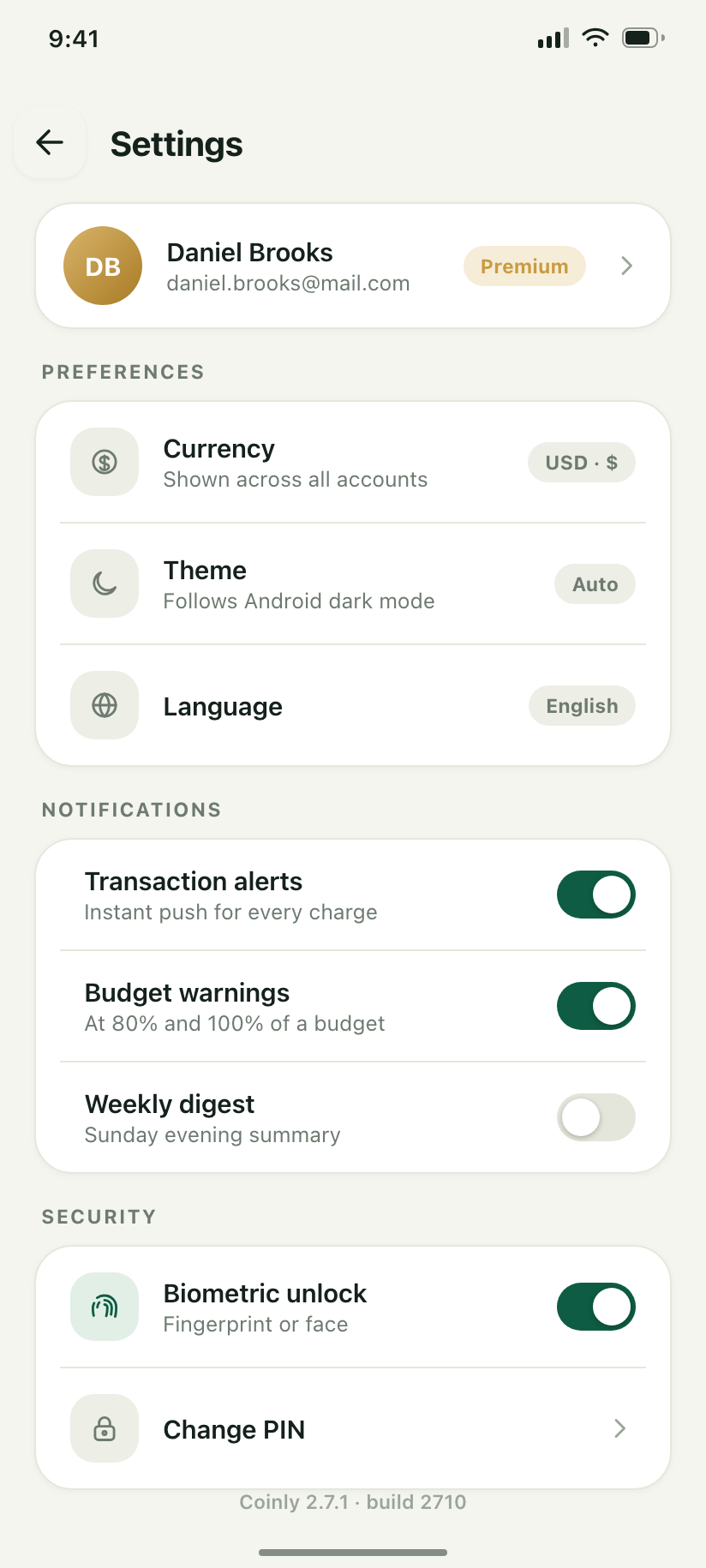 Coinly settings