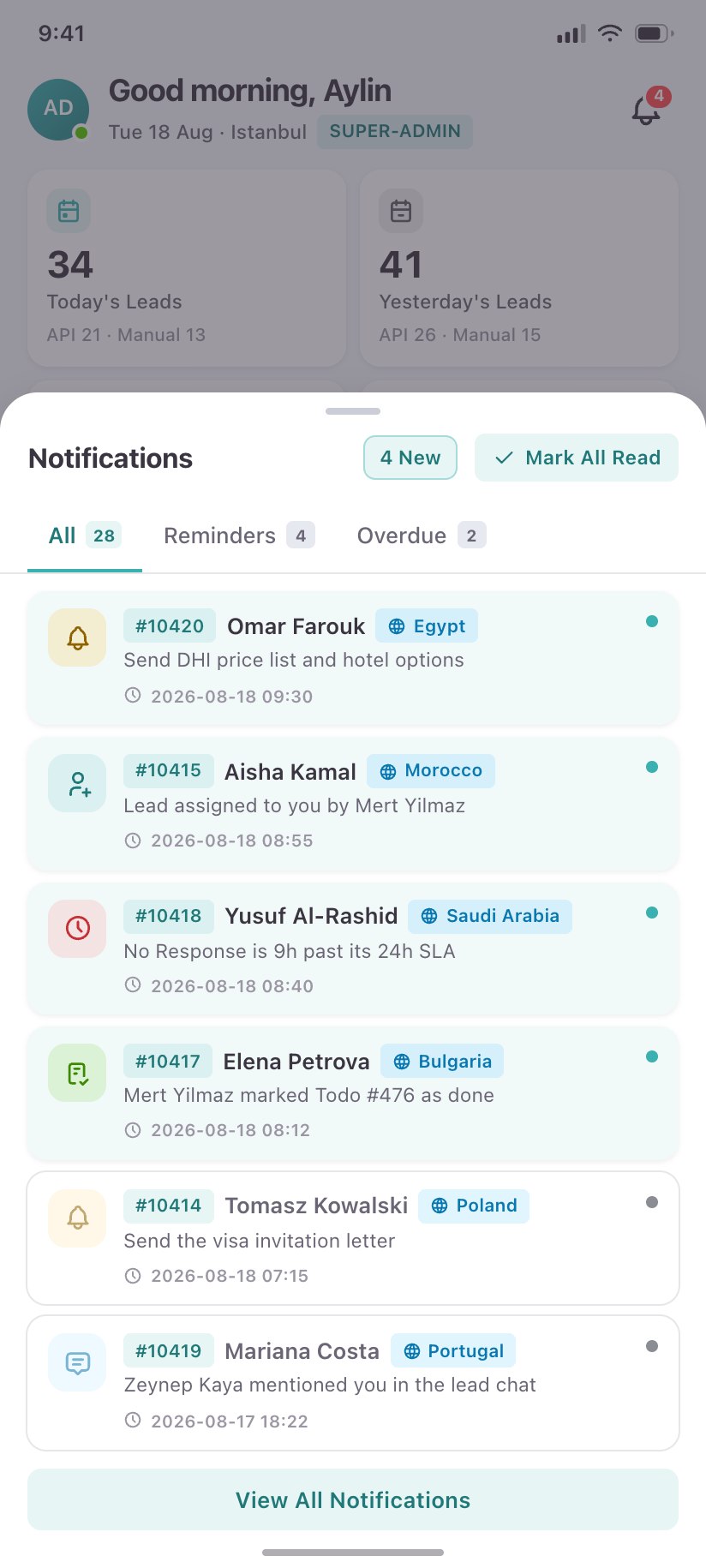 Notifications panel
