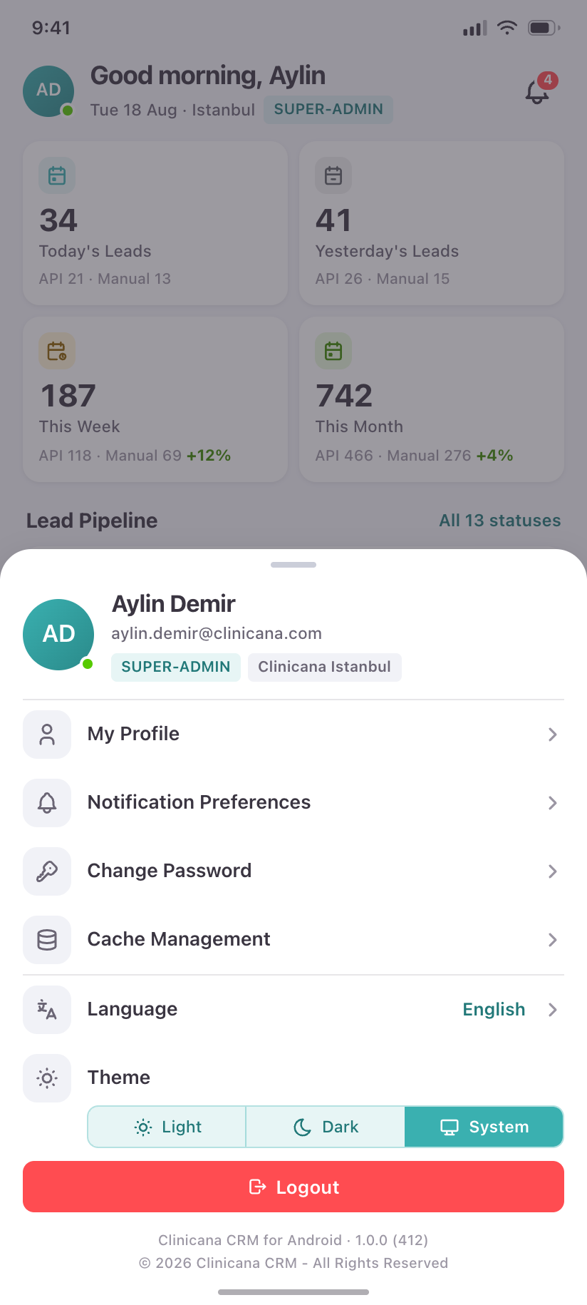 Account menu