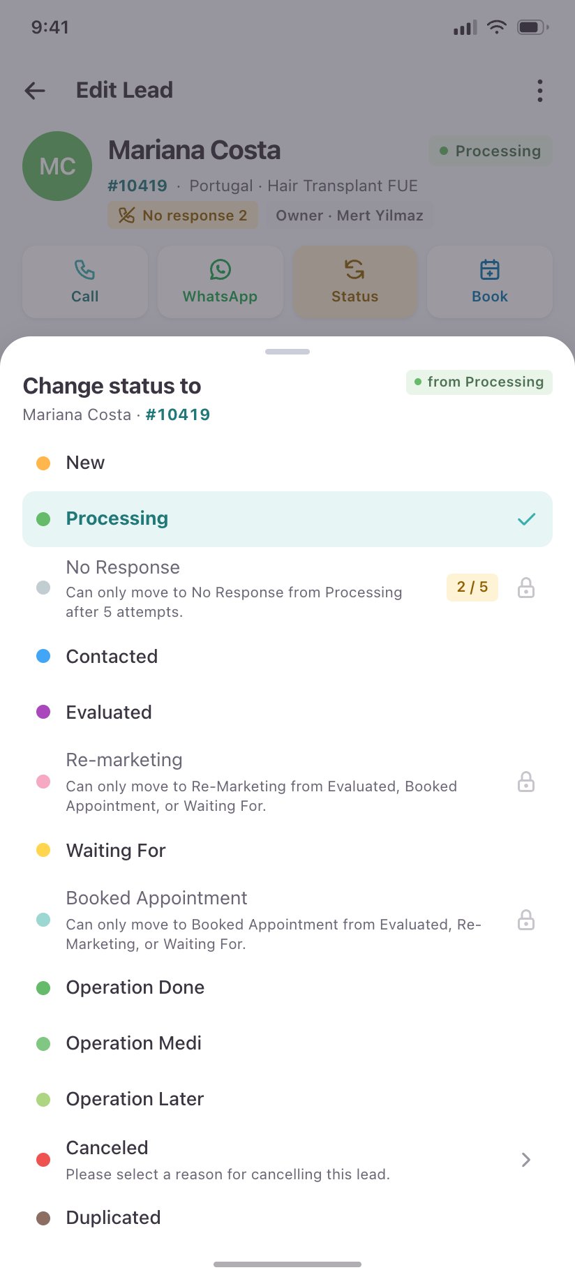 Change status to
