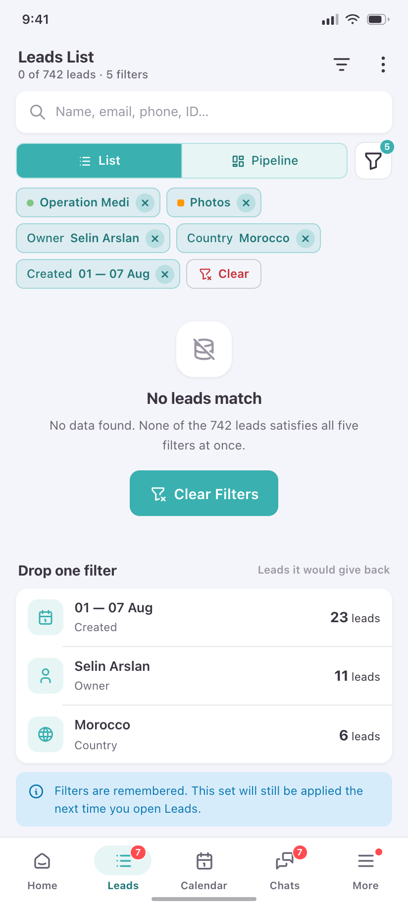 No leads match