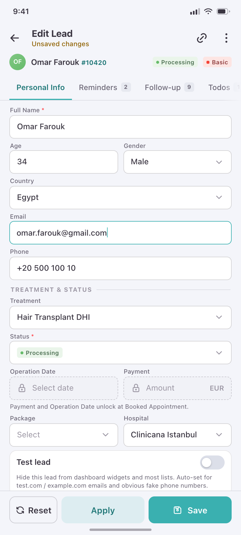 Personal Info · editing