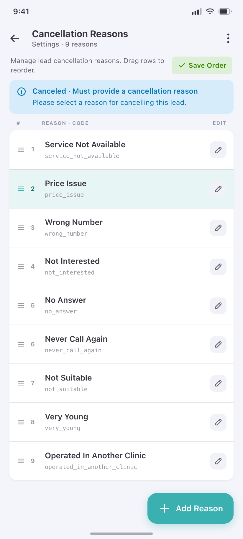 Cancellation Reasons