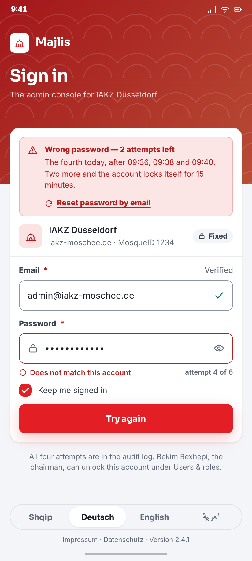Sign in — rejected