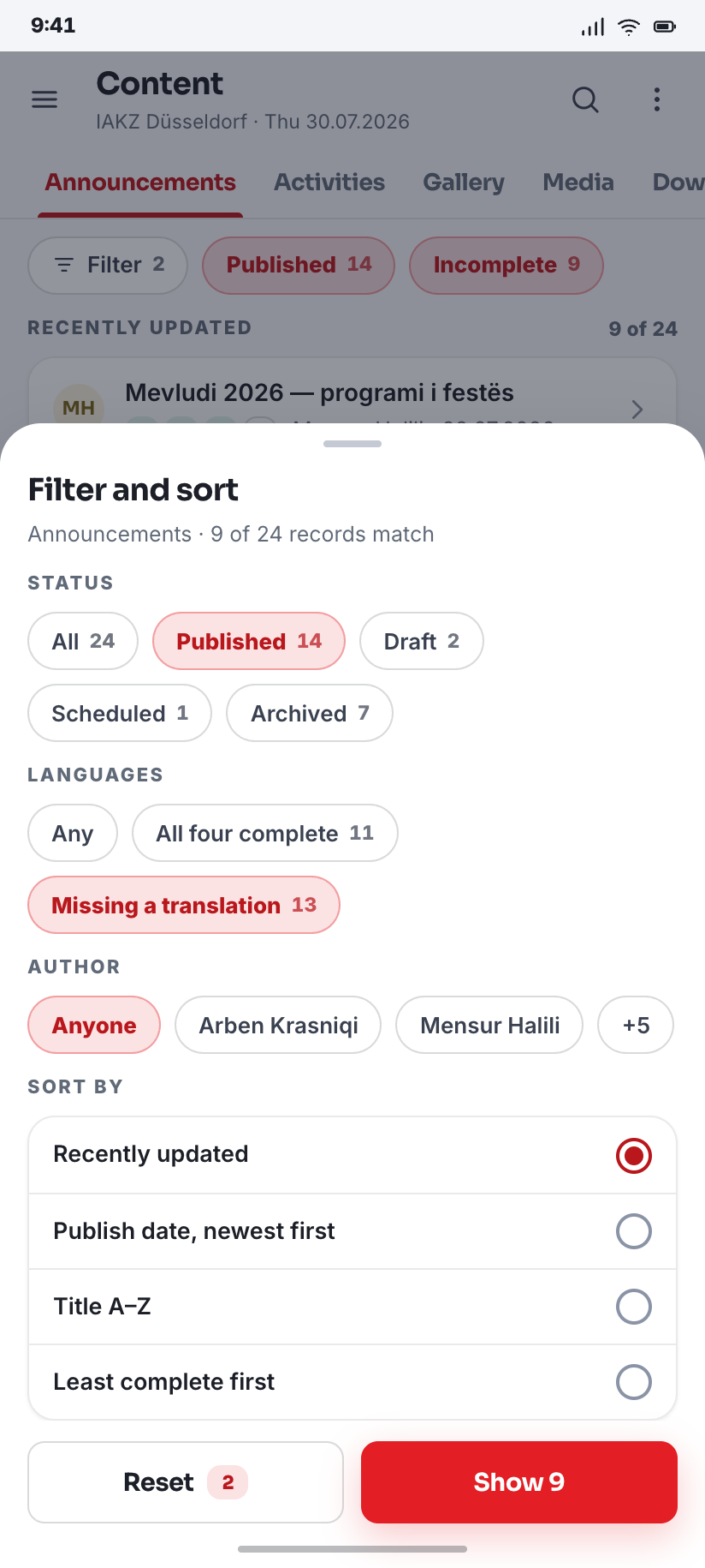 Filter and sort