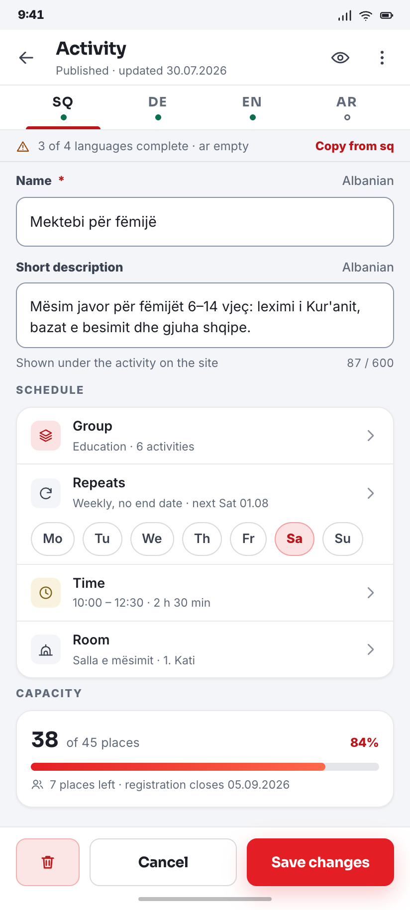 Activity editor