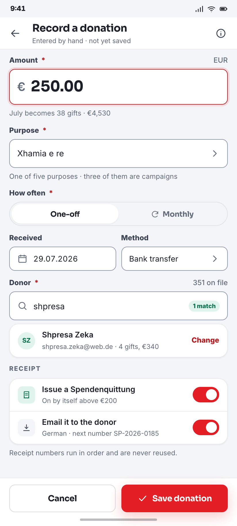 Record a donation