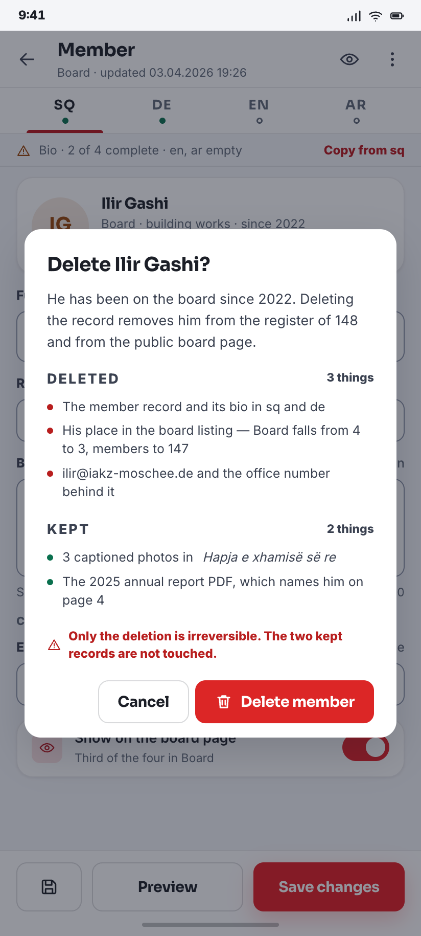 Delete — confirm
