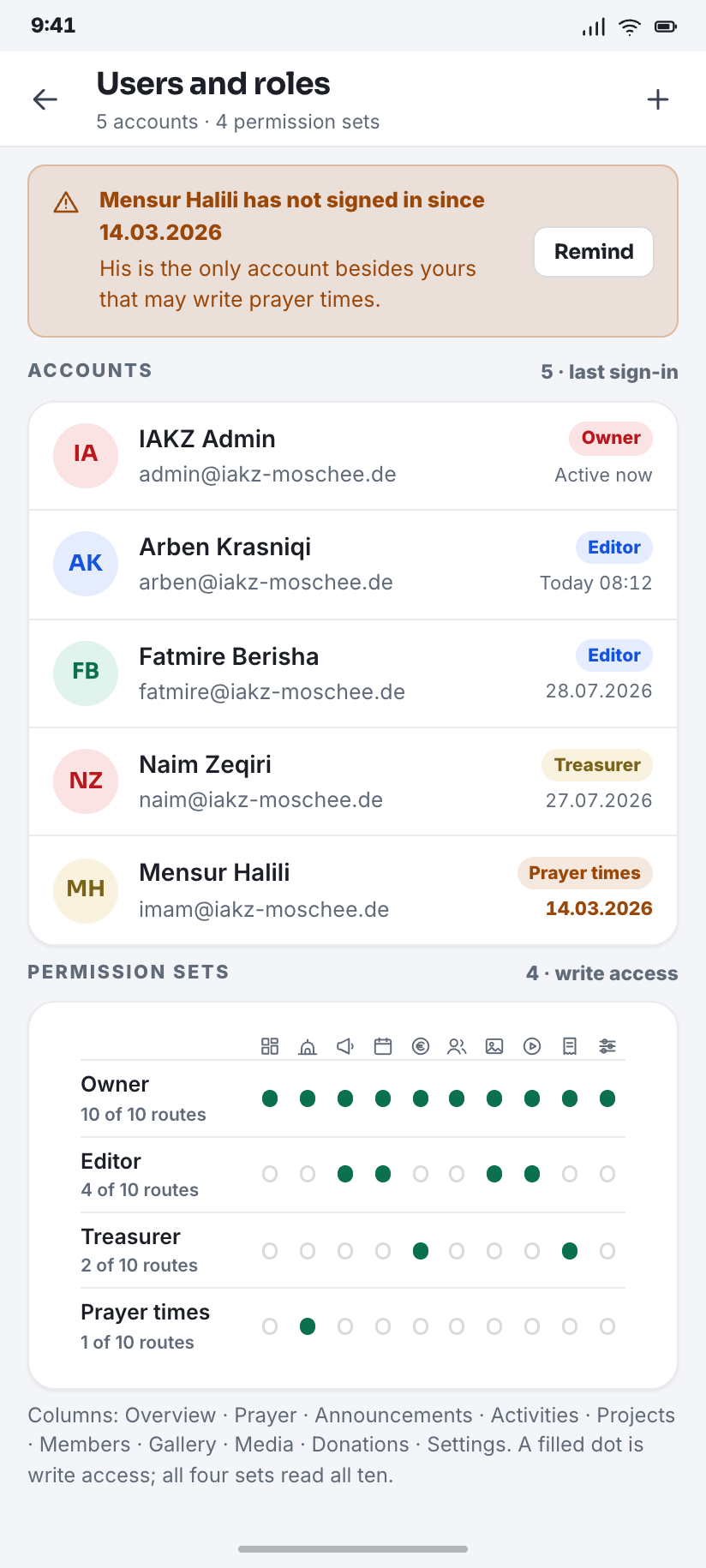 Users and roles