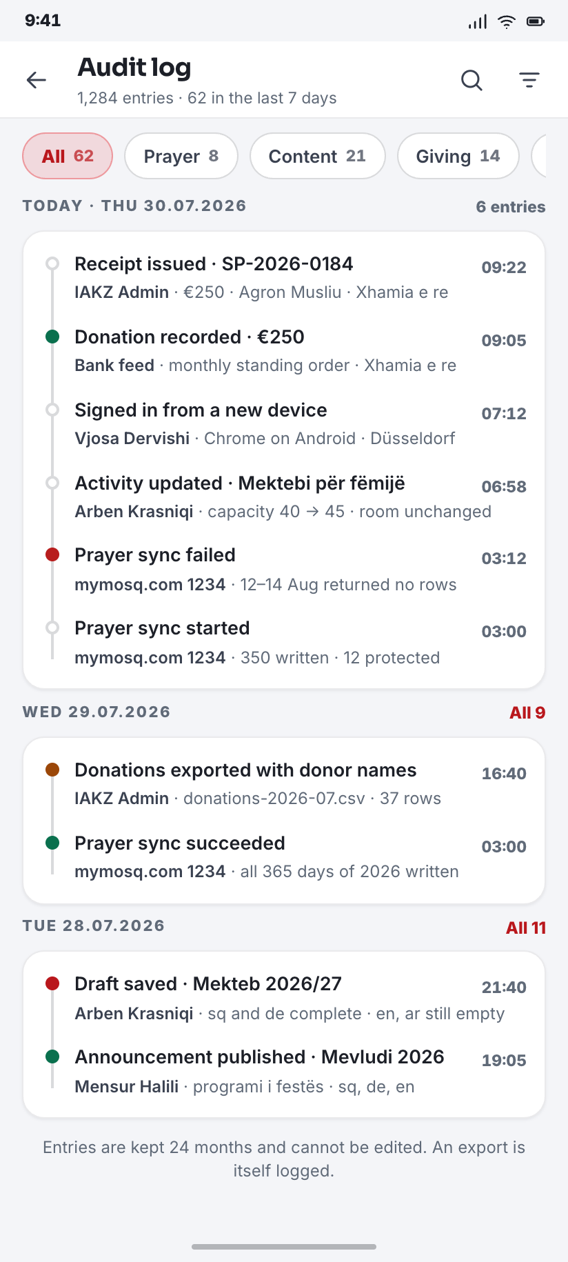 Audit log