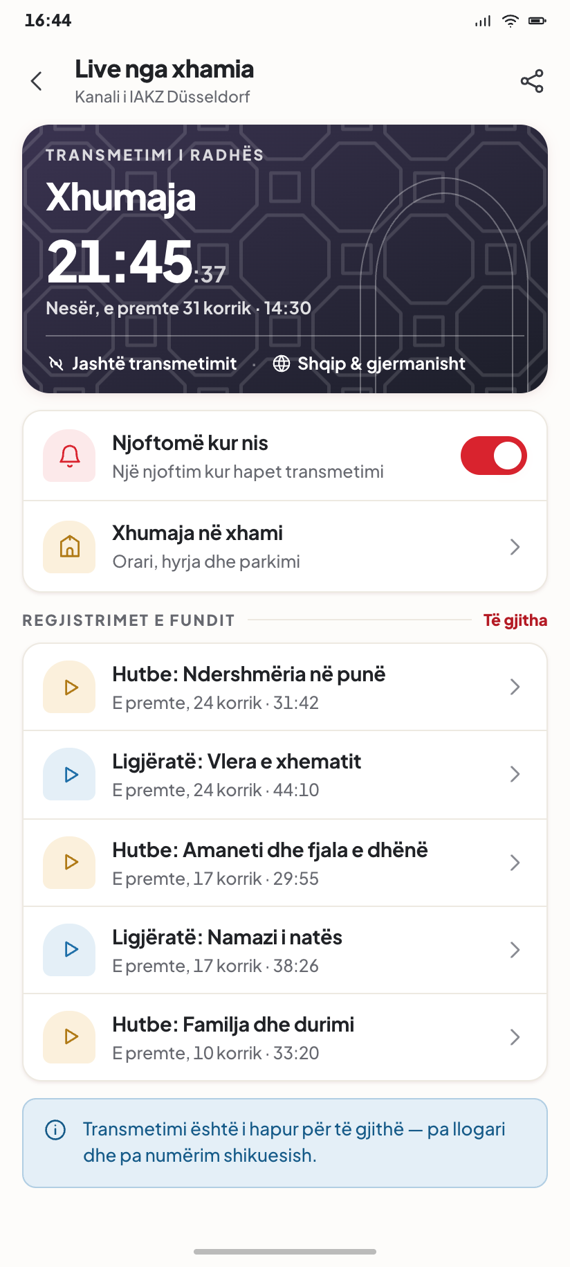 Live nga xhamia