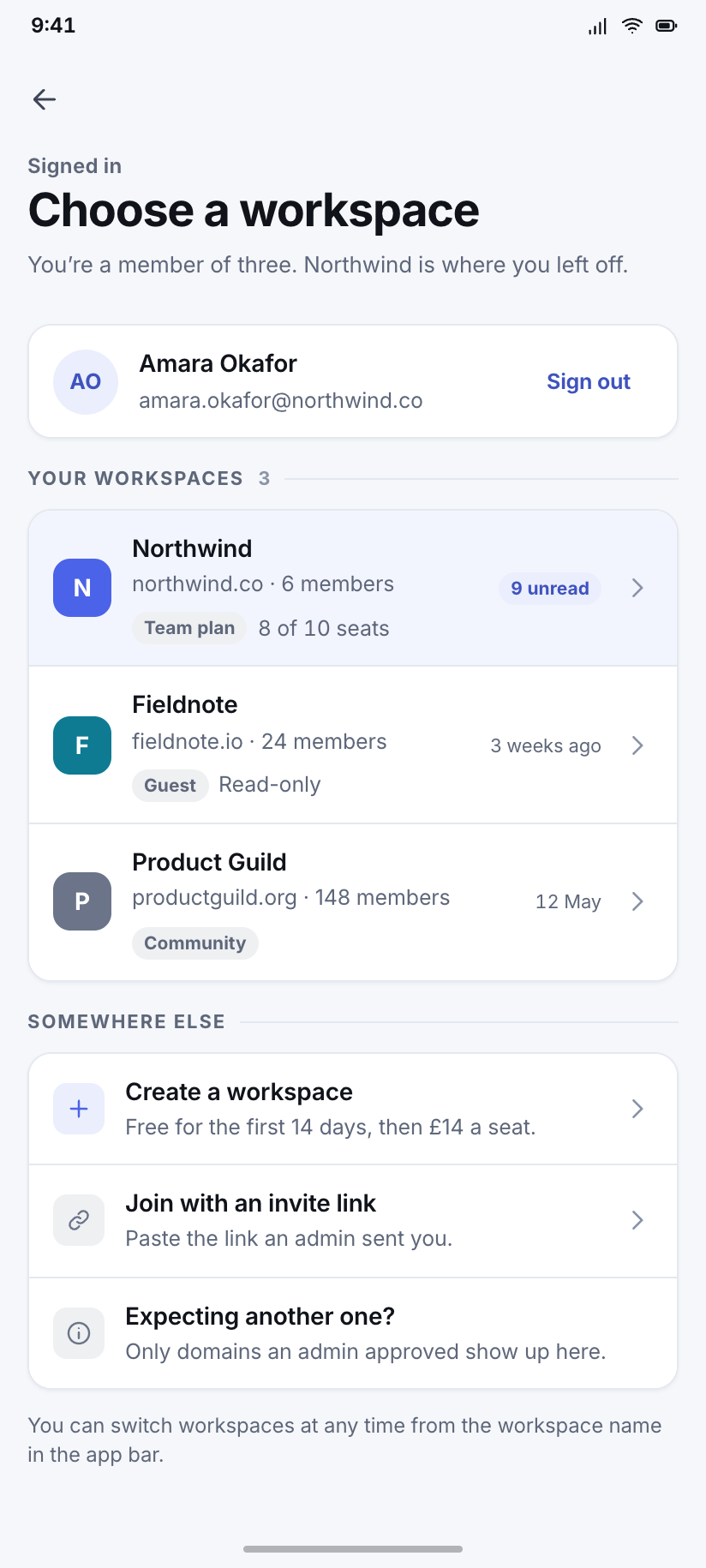 Choose a workspace