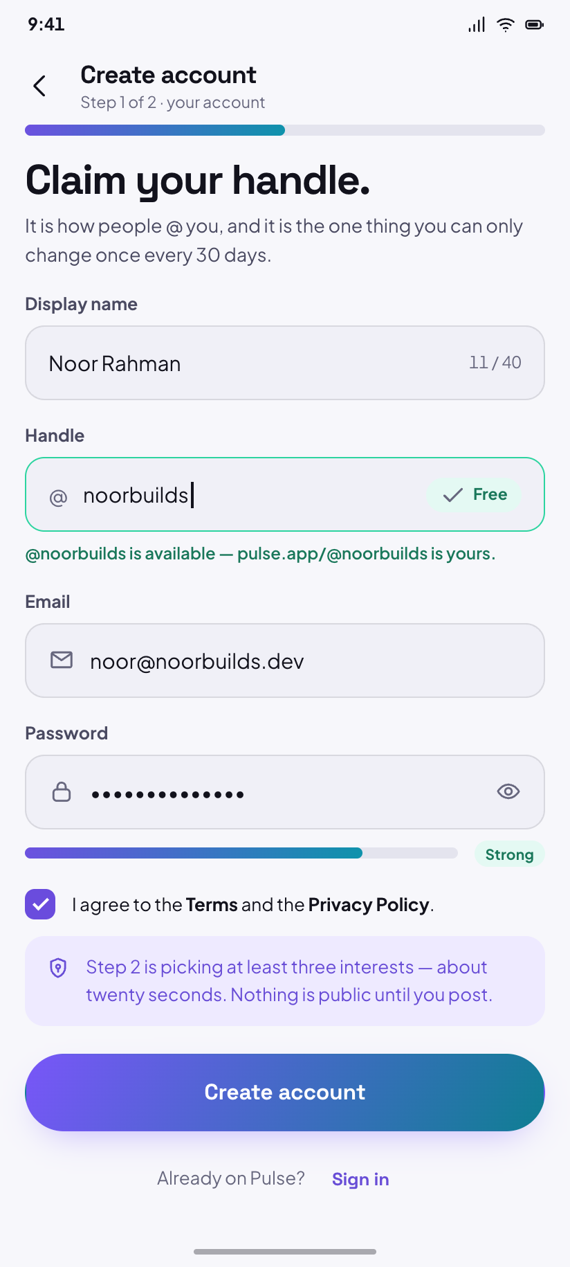 Create account