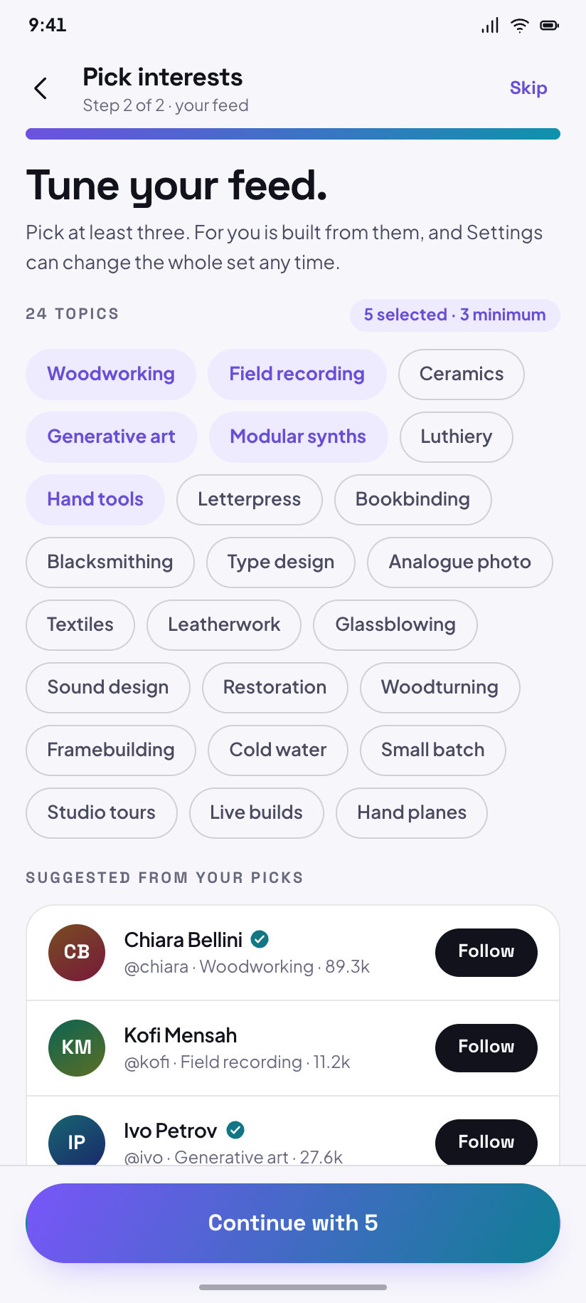 Pick interests