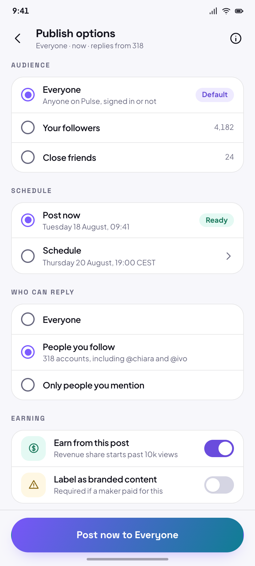 Publish options