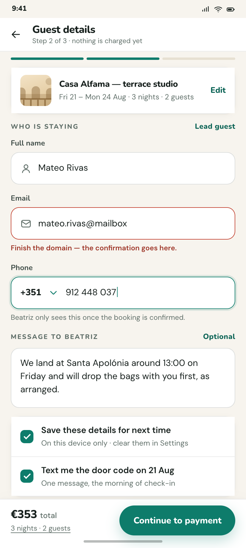 Guest details