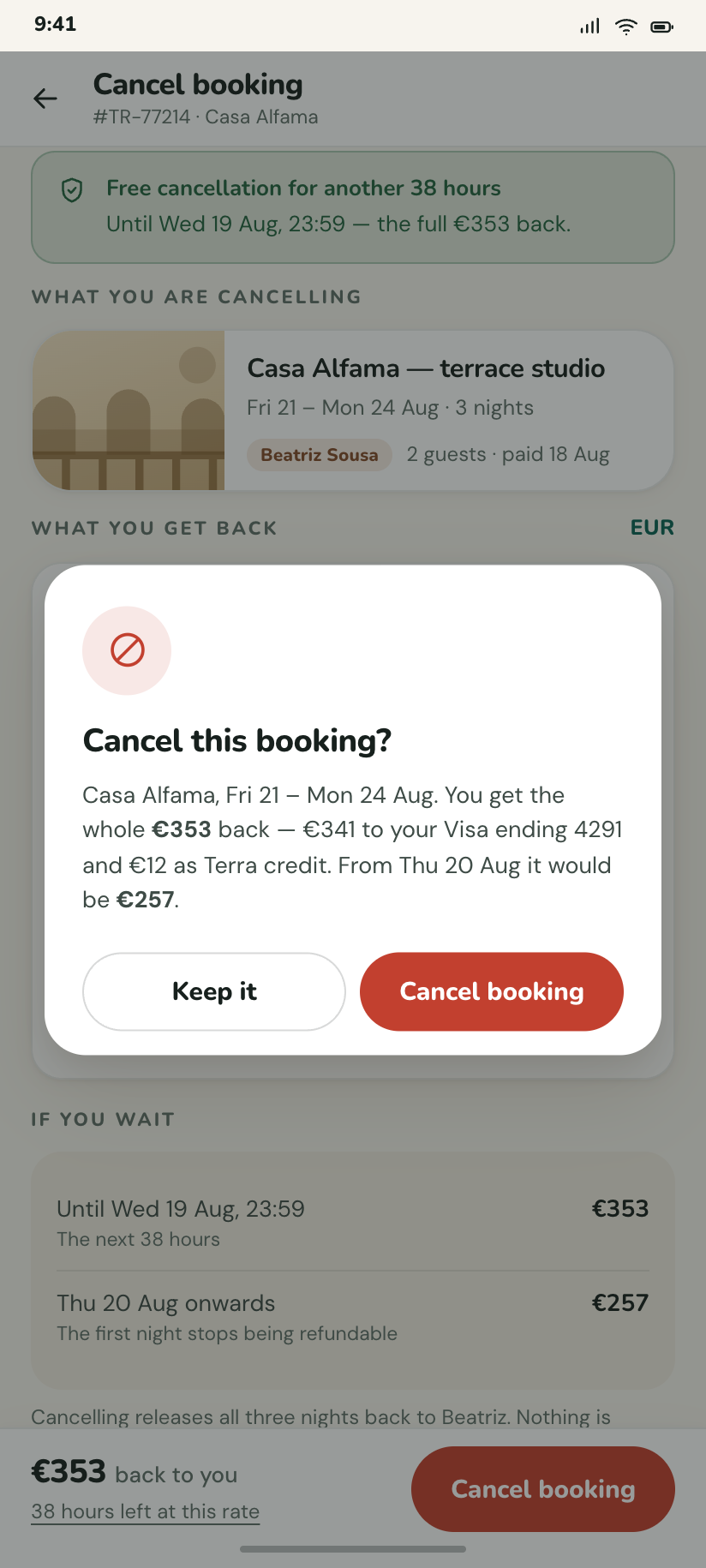 Cancel this booking?